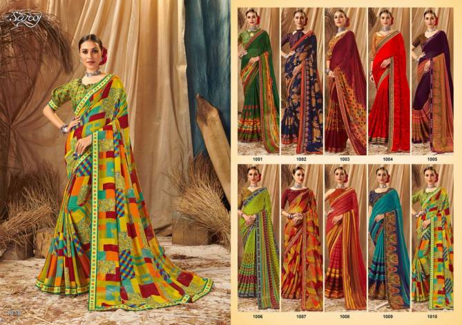 Saroj Saloni Latest Designer Fancy Casual Wear Printed Georgette Sarees Collection

